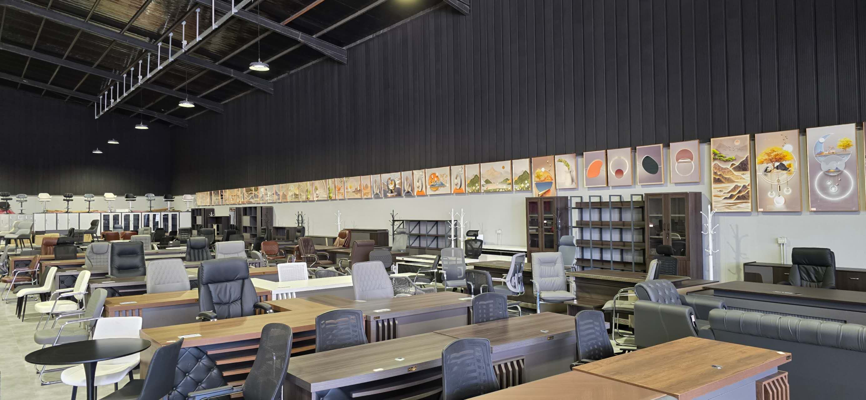 Libya buyer showroom-floor reference with office desks, storage and display mix